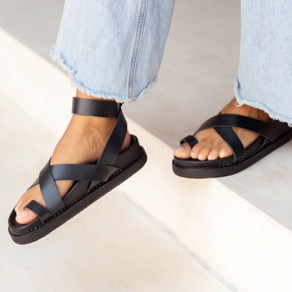 Women's Black Crisscross Ankle-Strap Sandals